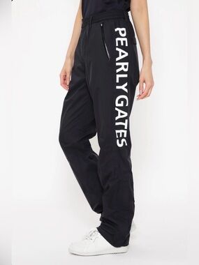 Genuine PEARLY GATES GOLF Womens Wording Logo Side Rain Pants Size 6 Black